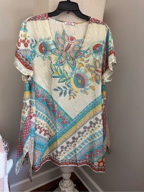 Johnny Was Floral V-Neck 100% Silk Dress